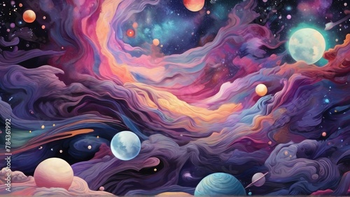 Galactic pattern drawn Space Planet stars clouds