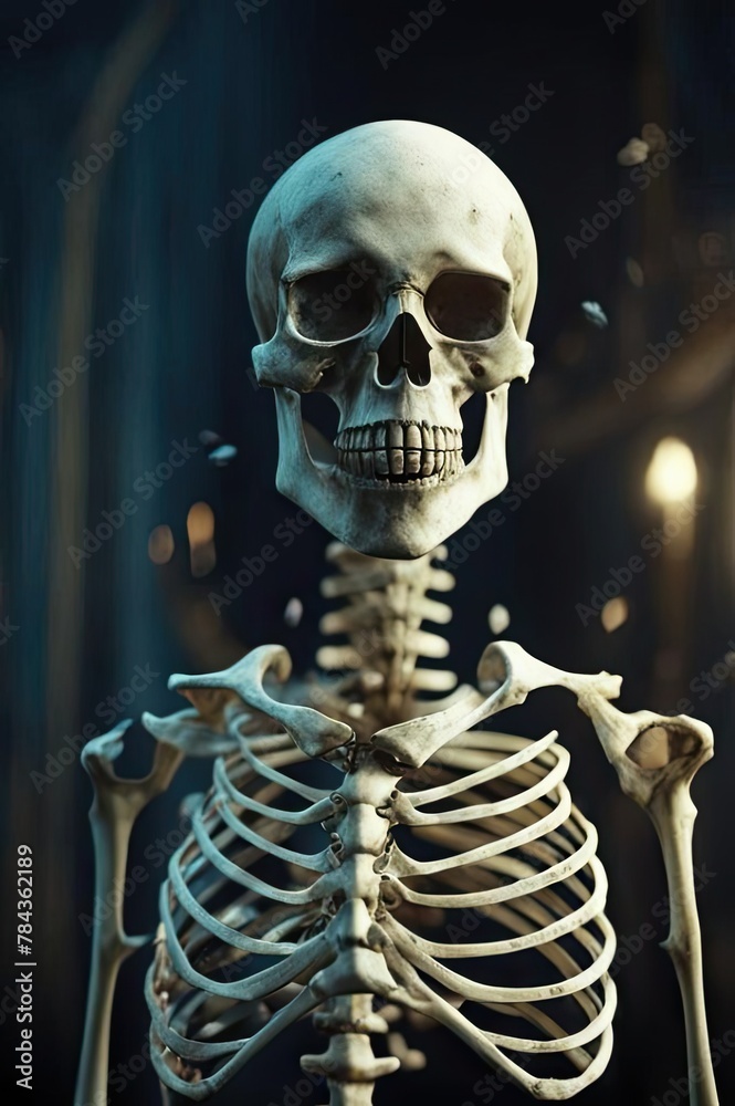 Skull and bones, a skeleton on a dark background. Skull and bones, a skeleton on a dark background.