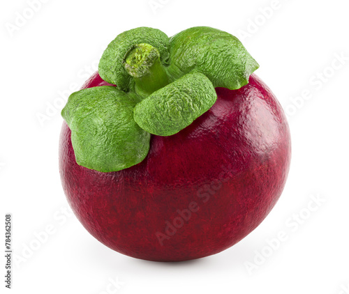 single tropical mangosteen isolated on white background. clipping path