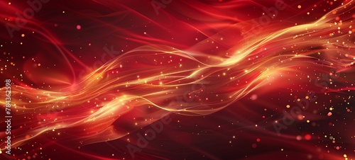 Luxurious scarlet background with gold line elements and curved light effect. bokeh generative ai