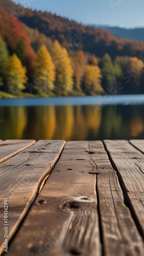 wooden bridge over lake in autumn, ai generated