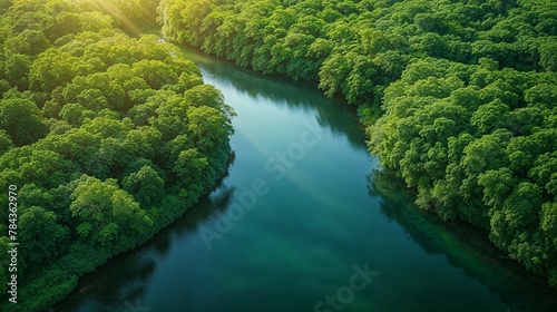 a bird eye view of a majestic forest scene unfolds before our eyes