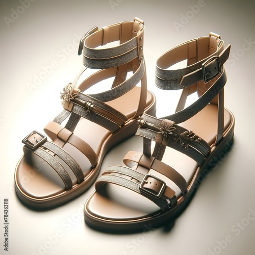 AI generated illustration of brown sandals displayed on a white background