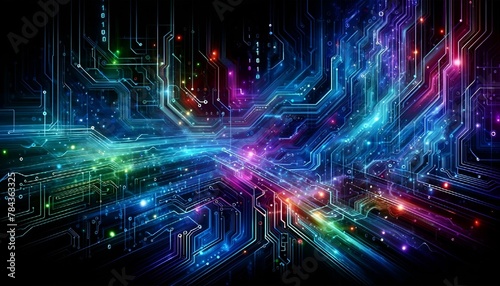 computer and technology circuit background wallpaper with colorful lights and a pattern