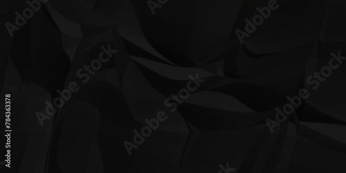 Dark black crumple paper wrinkled poster template ,blank glued creased paper texture background. black paper crumpled backdrop background. used for cardboard.