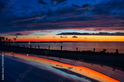 Scenic view of a calm coast during sunset