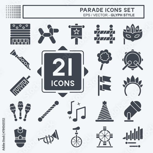 Icon Set Parade. related to Festival symbol. glyph style. simple design illustration photo
