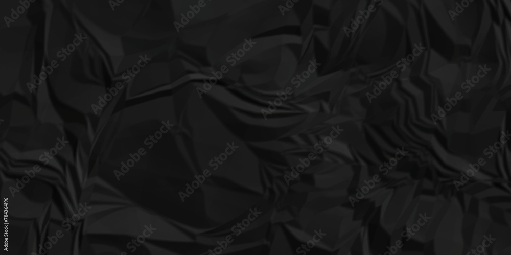 Dark black crumple paper wrinkled poster template ,blank glued creased paper texture background. black paper crumpled backdrop background. used for cardboard. - obrazy, fototapety, plakaty 