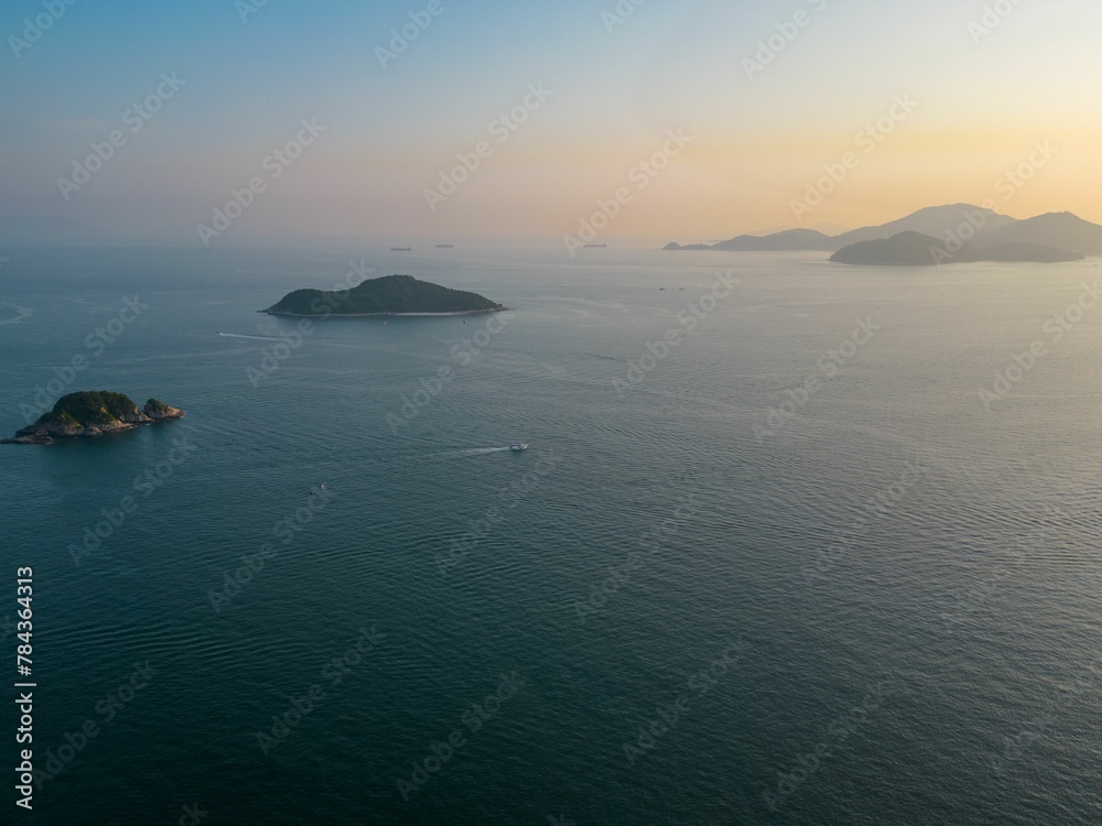 Scenic view of the blue ocean at the sunset in Repulse Bay, Hong Kong, South East Asia