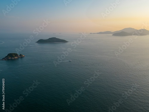 Scenic view of the blue ocean at the sunset in Repulse Bay, Hong Kong, South East Asia