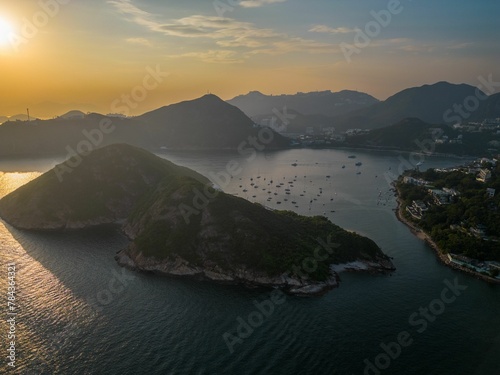 Scenic view of the blue ocean at the sunset in Repulse Bay, Hong Kong, South East Asia