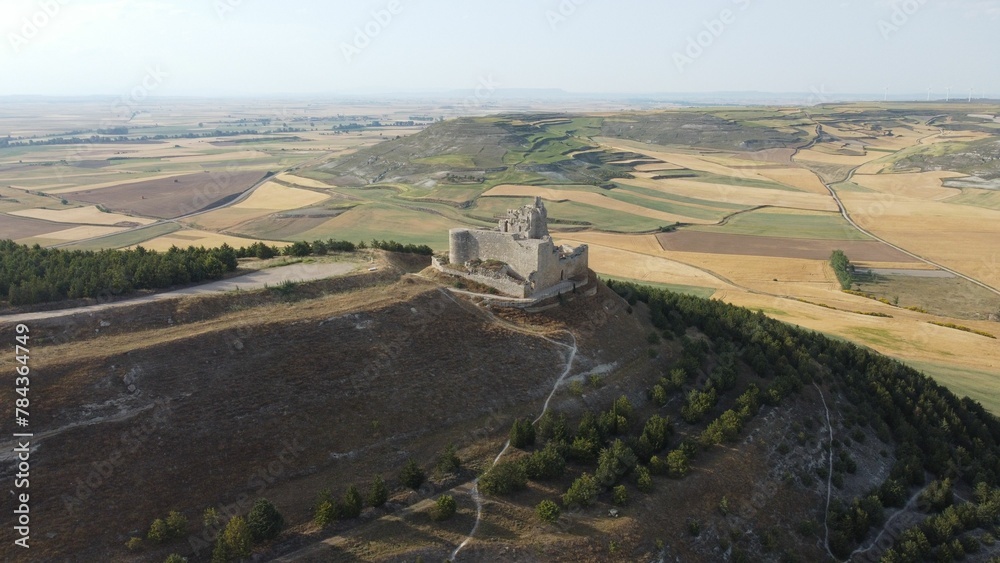 Aerial view of the Castle of Castrojeriz on a hill