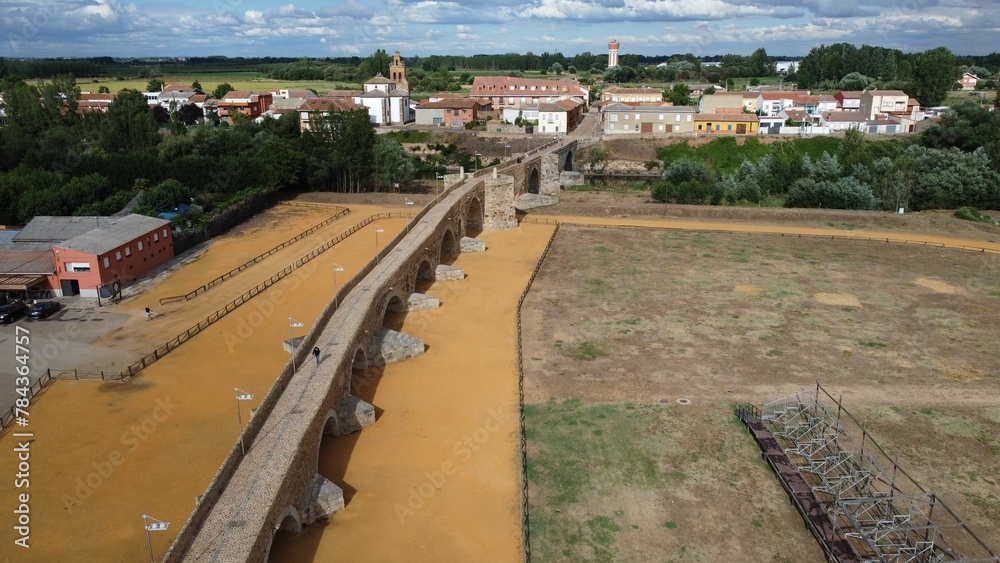 Aerial view of a bridge in an old town