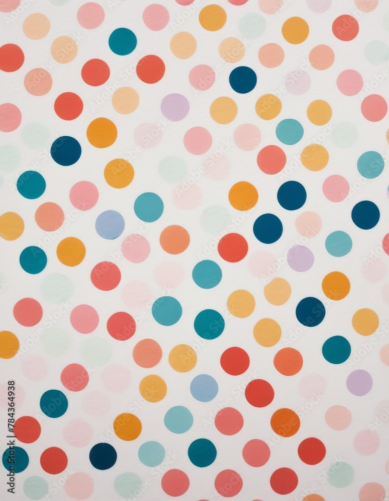 A simplistic yet vibrant pattern of multicolored polka dots against a soft, neutral background for versatile use.