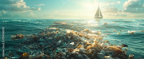 Plastic rubbish floats in the vast ocean, putting harsh visual to the ecological catastrophe we are grappling with. photo