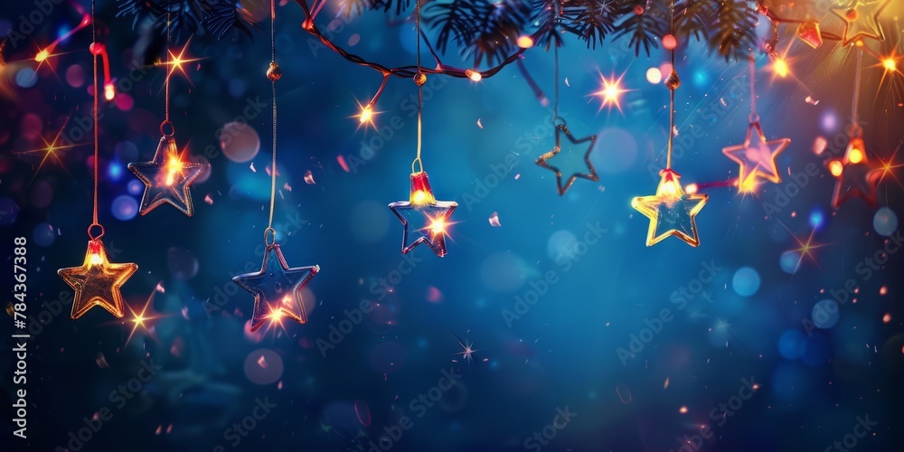 Festive background featuring hanging lights in star shapes