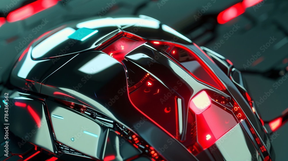 Metallic reflections intertwining with a bold red motif, Futuristic , Cyberpunk