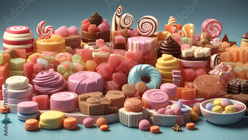 A pile of brightly colored candies and chocolates.