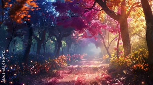 The magical lighting and colorful trees 