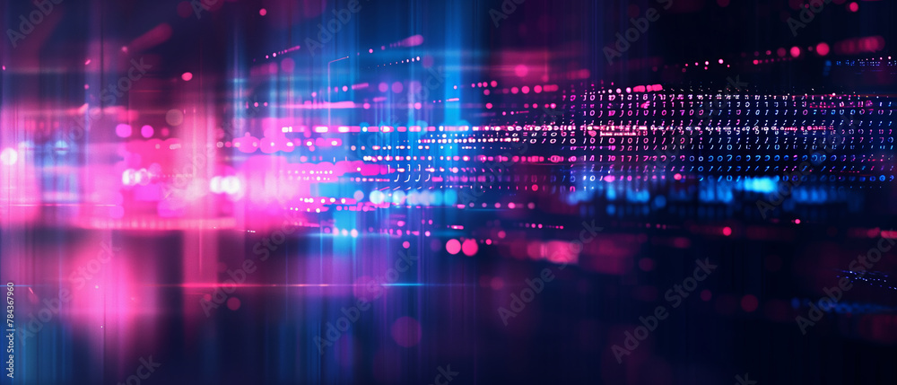 Obraz premium Futuristic Digital Data Stream in Pink and Blue Hues with Binary Code for Modern Technology Concept 