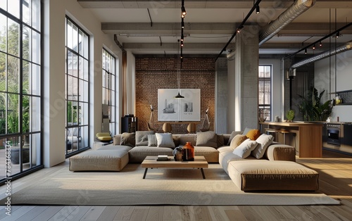 Modern loft interior design with minimalist aesthetics