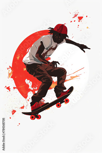 skateboarder performing an ollie  depicted
