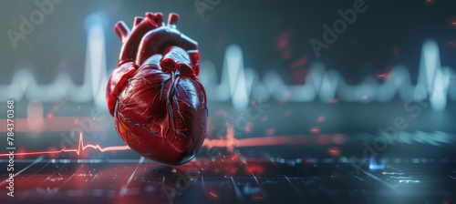 Anatomy of human heart on ecg medical background. 3d render #784370368