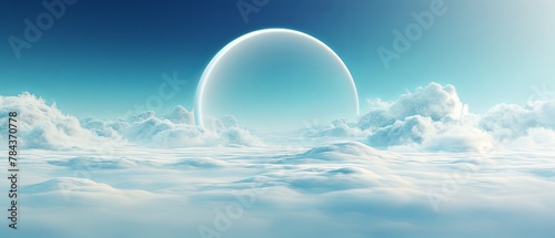 Minimalist 3D render of a paper-cut style ozone layer hole, blurred atmospheric background,