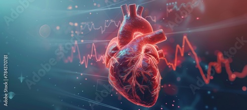 Anatomy of human heart on ecg medical background. 3d render