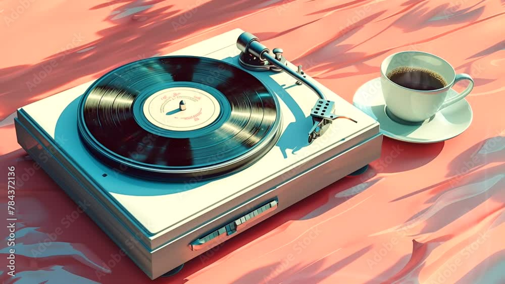 Lofi gramophone and coffee cup, world music day concept. seamless looping 4k time-lapse animation video background