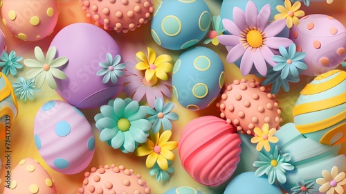 Clay Easter Eggs Spring Flowers Pink Background Seamless Pattern
