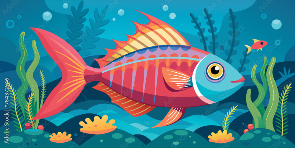 Naklejka premium Whimsical underwater scene with colorful fish illustration