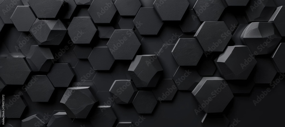 Black hexagon honeycomb shapes matte surface moving up down randomly. Abstract modern design background concept. 3D illustration rendering graphic design Black hexagon honeycomb shapes matte surface moving up down randomly. Abstract modern design background concept. 3D illustration rendering graphic design