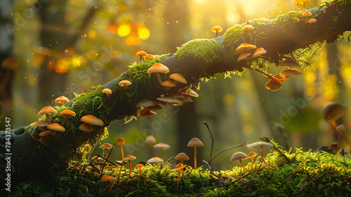 Bunch of mushrooms thriving amidst the tranquil forest scenery