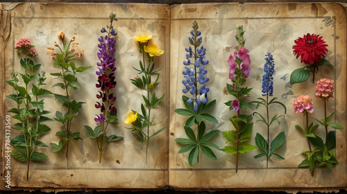 Antiquarian Book Pages Reveal A Vibrant Display Of Various Flowers In Full Bloom