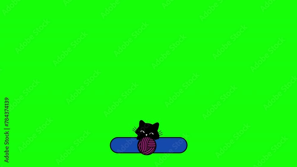 Subscribe like and bell button cute cat kids cartoon click animation 4K video with transparency Green Screen and Luma Matte (black and white mask)