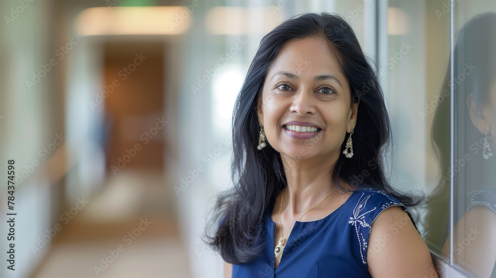 Fototapeta premium Smiling Indian woman in an office environment.