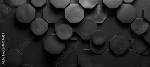 Black hexagon honeycomb shapes matte surface moving up down randomly. Abstract modern design background concept. 3D illustration rendering graphic design photo