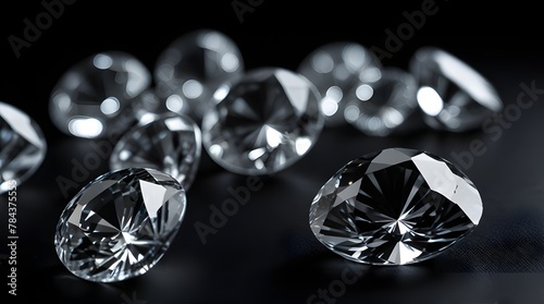 Shiny diamonds on black background.generative.ai