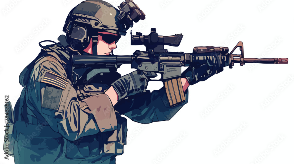Army Soldier Watercolor ClipArt 2d flat cartoon vac - obrazy, fototapety, plakaty 