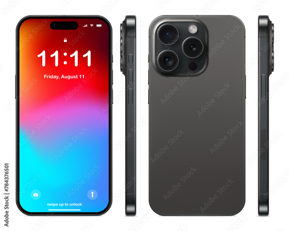 new frameless smartphone grey color with colorful screen saver, front ...