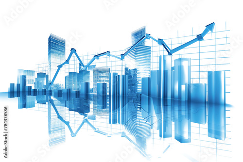 A modern city with shining forex charts isolated on a transparent background