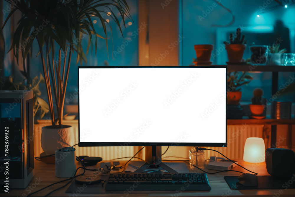 Modern designer desktop with blank screen computer. Mockup Modern designer desktop with blank screen computer. Mockup