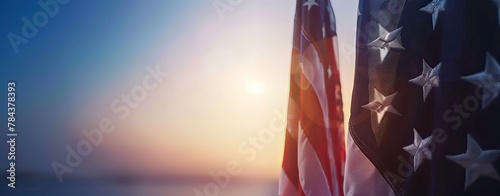 The American flag is displayed in the sun setting