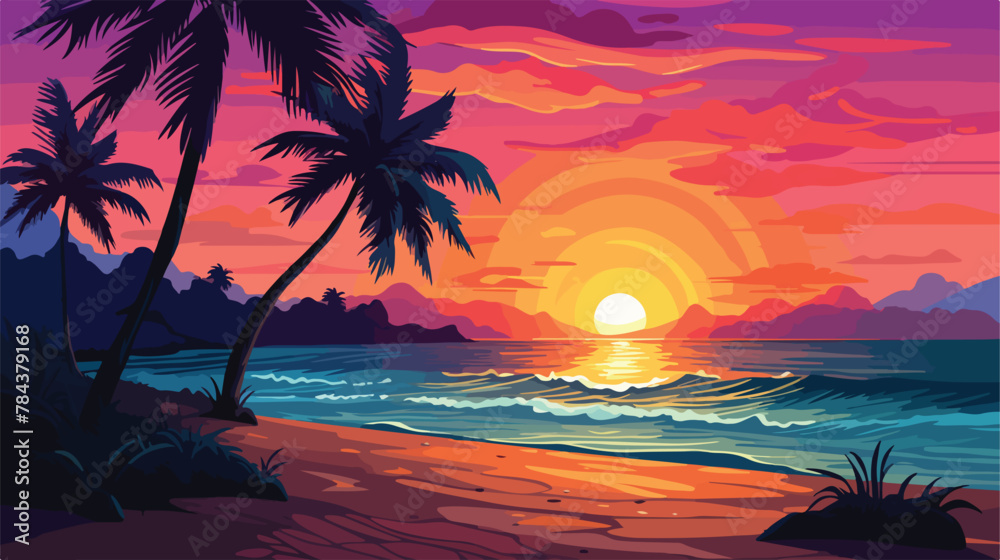 Beautiful tropical beach sunset summer holiday vaca