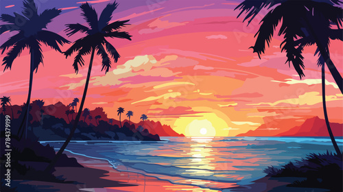 Beautiful tropical beach sunset summer holiday vaca