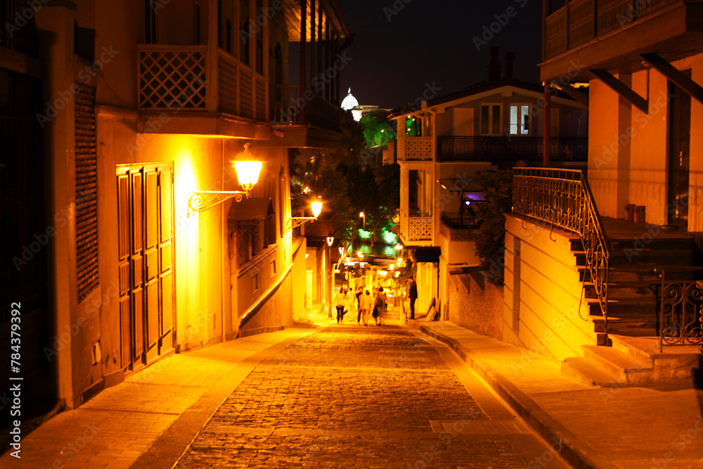 Night view to the street in the historic district of Tbilisi Old town