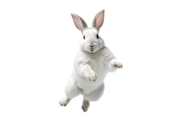 White rabbit jumping and dancing. isolated on a transparent background.