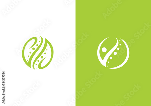 nature spine logo design. leaf with person combination. healthcare symbol icon vector	
