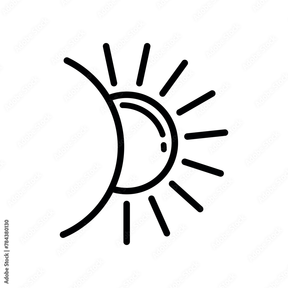 Sun Lineal Icon Symbol Vector. Black Outline Sun Icon Sun Lineal Icon Symbol Vector. Black Outline Sun Icon